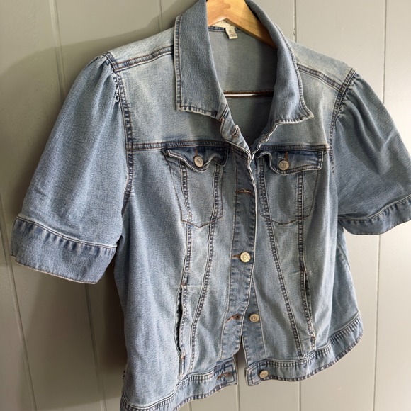 Vintage short sleeve denim jacket XL puff sleeve crop fit western y2k style - Picture 2 of 11